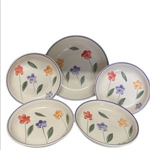 Housewares international 5 piece pasta bowl “Flower Garden “ NWOT